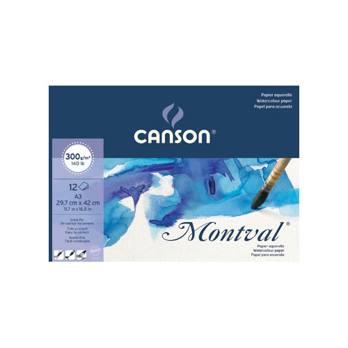 Canson Montval aquarelpapier, wit met fijne korrel 300 g/m², ft A3, blok met 12 vellen
