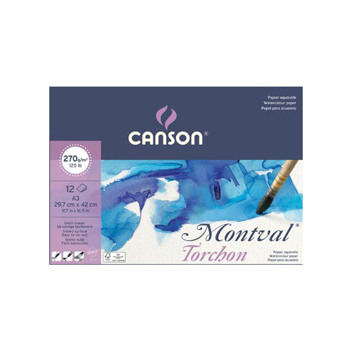 Canson Montval aquarelpapier, wit met grove korrel 270 g/m², ft A3, blok met 12 vellen