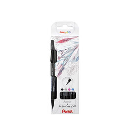 Pentel Pentel brushpen Artist, kartonnen etui met 4 stuks: zwart, grijs, turkoois en roze