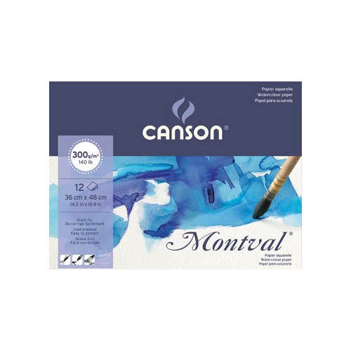 Canson Montval aquarelpapier, wit met fijne korrel 300 g/m², ft 36 x 48 cm, blok met 12 vellen