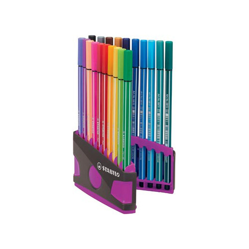 Stabilo STABILO Pen 68 brush, ColorParade, lila-grijze doos, 20 stuks in geassorteerde kleuren