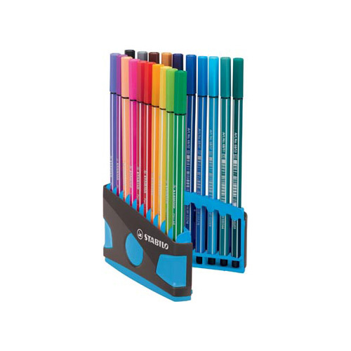 Stabilo STABILO Pen 68 brush, ColorParade, blauw-grijze doos, 20 st