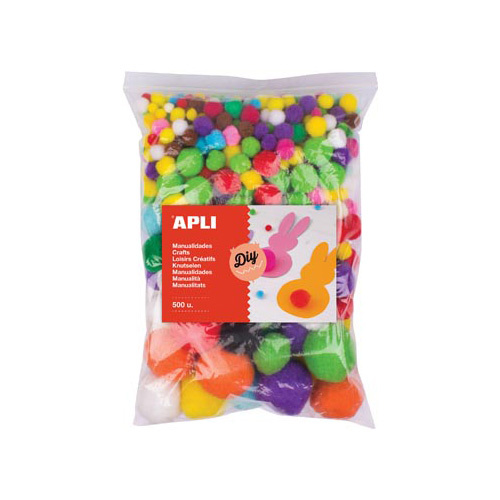 Apli Apli pompons, zakje met 500 stuks in geassorteerde kleuren