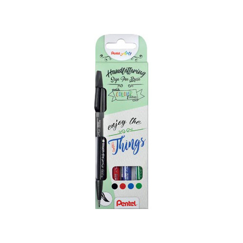Pentel Pentel brushpen Sign Pen Brush Touch, kartonnen etui met 4 stuks: zwart, blauw, rood en groen