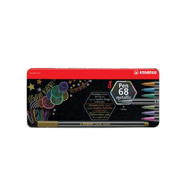 Stabilo STABILO Pen 68 metallic viltstift, 8 kleuren, metalen doos van 8 stuks
