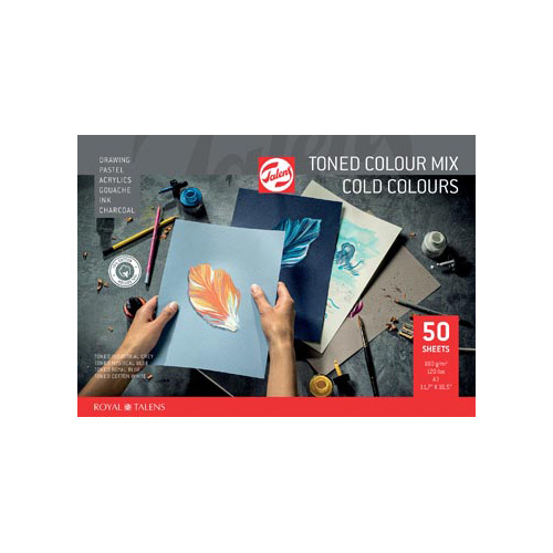 Talens Talens gekleurd tekenpapier, 180 g, ft 29,7 x 42 cm, A3, geassorteerde koude kleuren, blok van 50 vel