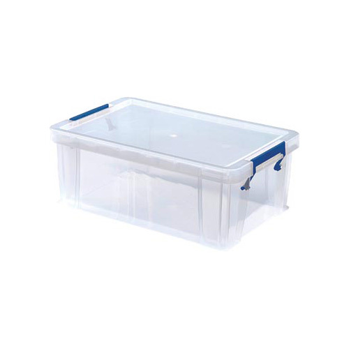 Bankers Box Bankers Box opbergdoos 10 liter, transparant met blauwe handvaten, set van 4 stuks verpakt in carton