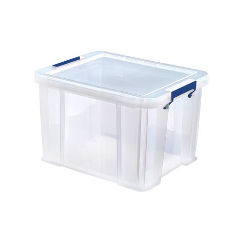 Bankers Box Bankers Box opbergdoos 36 liter, transparant met blauwe handvaten, set van 3 stuks verpakt in karton
