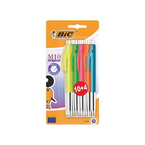 Bic Bic balpen M10 Original Ultracolours, blister van 10 + 4 gratis