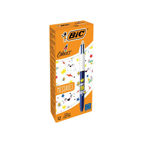 Bic Bic Colours Messages 4-kleurenbalpen, medium, klassieke inktkleuren, doos van 12 stuks