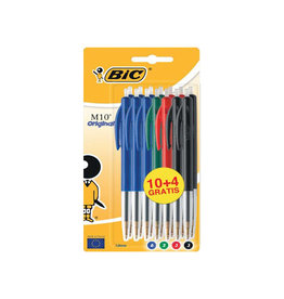Bic Bic balpen M10 Clic, 0,4 mm, medium punt, geassorteerde kleuren, blister 10 stuks + 4 gratis