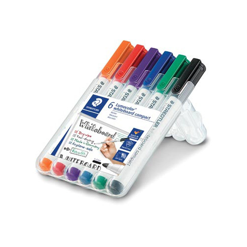Staedtler Staedtler whiteboardmarker Lumocolor Compact, opstelbare box met 6 stuks in geassorteerde kleuren