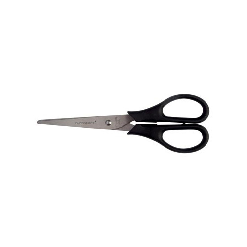 Q-CONNECT Q-CONNECT schaar, ft 18 cm, rechts en links, ronde punt, RVS, zwart, blister van 1 stuk