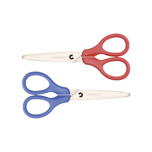 Q-CONNECT Q-CONNECT schaar, ft 13 cm, rechts en links, ronde punt, RVS, geassorteerde kleuren, blister van 1 stuk