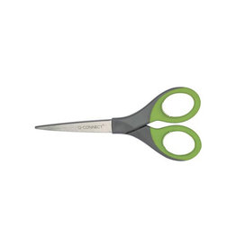 Q-CONNECT Q-CONNECT schaar Premium, ft 17 cm, rechts en links, scherpe punt, RVS, grijs/groen, blister van 1 stuk