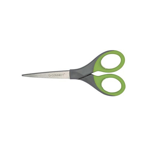 Q-CONNECT Q-CONNECT schaar Premium, ft 17 cm, rechts en links, scherpe punt, RVS, grijs/groen, blister van 1 stuk
