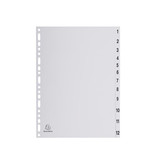 Exacompta Exacompta tabbladen numeriek voor ft A4, uit PP, grijs, 12 tabs