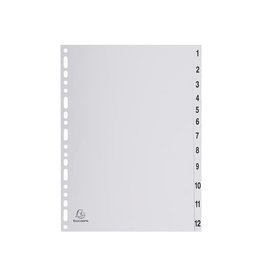 Exacompta Exacompta tabbladen numeriek voor ft A4, uit PP, grijs, 12 tabs