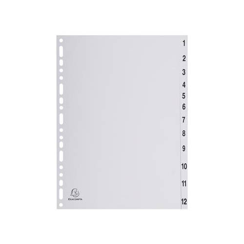 Exacompta Exacompta tabbladen numeriek voor ft A4, uit PP, grijs, 12 tabs