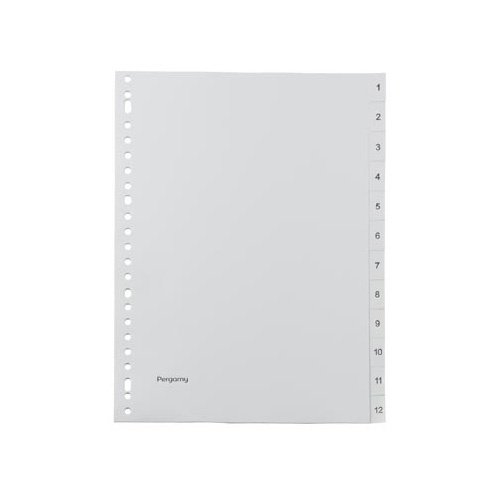 Pergamy Pergamy tabbladen, ft A4, 23-gaatsperforatie, grijze PP, set 1-12