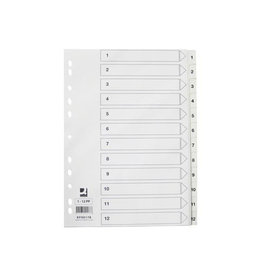 Q-CONNECT Q-CONNECT tabbladen, A4, PP, 11-gaatsperforatie, met indexblad, set van 1-12, wit