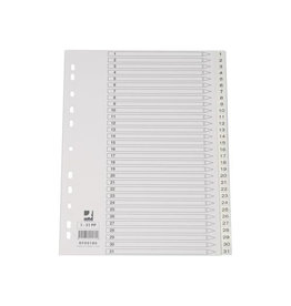 Q-CONNECT Q-CONNECT tabbladen, A4, PP, 11-gaatsperforatie, met indexblad, set van 1-31, wit