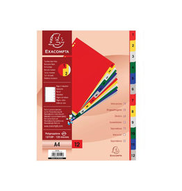 Exacompta Exacompta tabbladen numeriek voor ft A4, uit PP 12/100e, 12 kleurtabs, met indexblad, wit