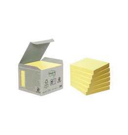 Post-it Recycled notes, 100 vel, ft 76 x 76 mm, geel, pak van 6 blokken