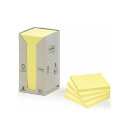 Post-it Recycled notes, 100 vel, ft 76 x 76 mm, geel, pak van 16 blokken