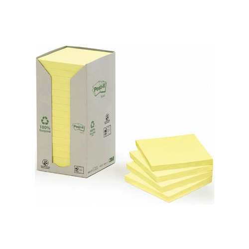 Post-it Post-it Notes gerecycleerd, ft 76 x 76 mm, geel, 100 vel