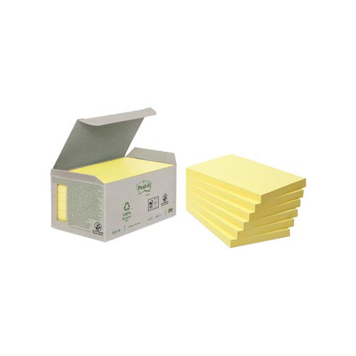 Post-it Post-it Recycled notes, 100 vel, ft 76 x 127 mm, geel, pak van 6 blokken