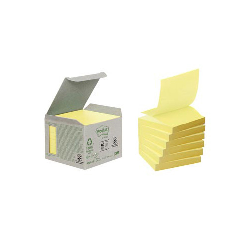 Post-it Post-it Recycled Z-notes, 100 vel, ft 76 x 76 mm, geel, pak van 6 blokken