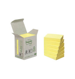 Post-it Recycled notes, 100 vel, ft 38 x 51 mm, geel, pak van 6 blokken
