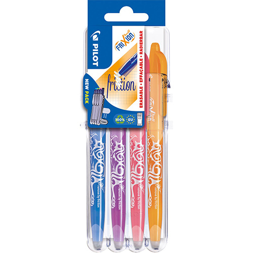 Pilot Pilot roller Frixion Ball Set 2 Go blister van 4 stuks, oranje, roze, paars en blauw