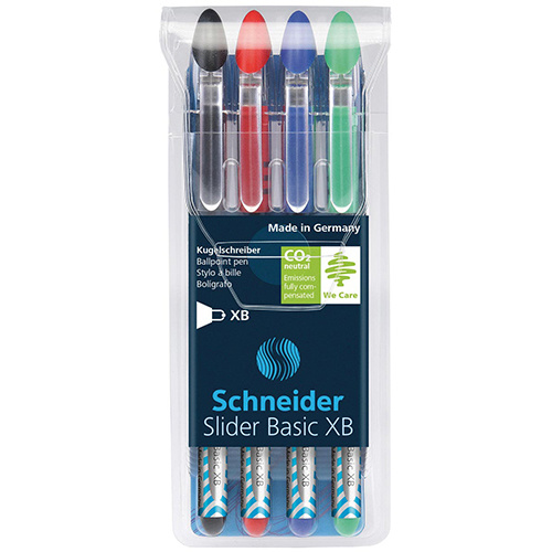 Schneider Schneider balpen Slider Basic, extra breed, geassorteerde kleuren, etui van 3 + 1 gratis