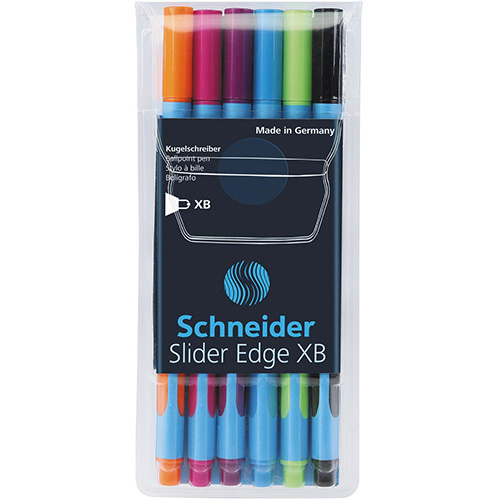 Schneider Schneider balpen Slider Edge, extra breed, geassorteerde kleuren, etui van 6 stuks