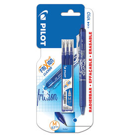 Pilot Pilot gelroller Frixion Ball Clicker, blister van 4 stuks (1 gelroller + 3 vullingen), blauw