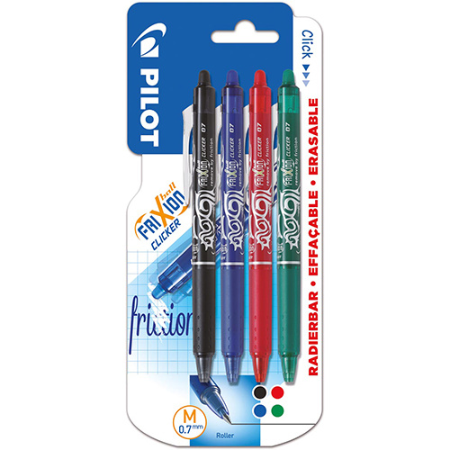 Pilot Pilot intrekbare roller FriXion Ball Clicker, medium punt, 0,7 mm, blister met 4 stuks
