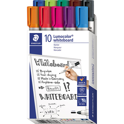 Staedtler Staedtler Lumocolor whiteboardmarker, doos van 10 stuks in geassorteerde kleuren