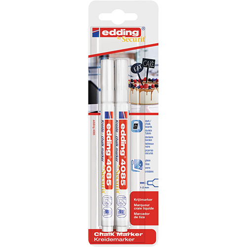 Edding Edding Krijtmarker e-4085, ronde punt van 1 - 2 mm, blister van 2 stuks, wit