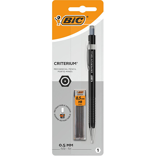 Bic Bic vulpotlood Criterium, blister van 1 stuk + 12 vullingen (gratis), zwart, 0,5 mm