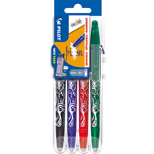 Pilot Pilot roller Frixion Ball Set 2 Go blister van 4 stuks: zwart, blauw, rood en groen