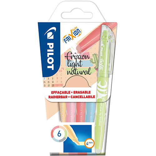 Pilot Pilot markeerstift Frixion Light Natural, blister van 6 stuks in geassorteerde kleuren