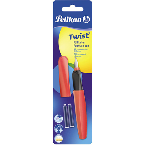 Pelikan Twist vulpen, op blister, rood (Fiery Red)