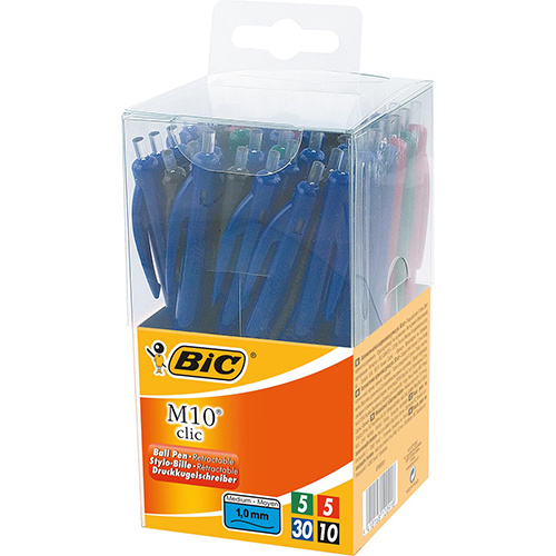 Bic Bic balpen M10 Clic, doos met 50 stuks in geassorteerde kleuren