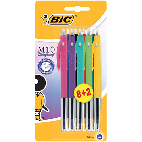 Bic Bic balpen M10 Clic Pastel, 8+2 gratis, op blister