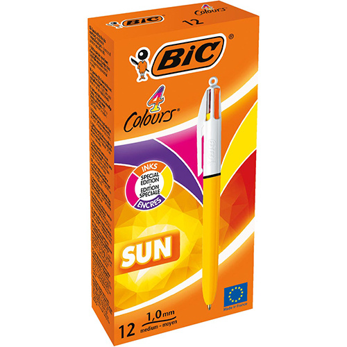 Bic Bic 4 Colours Sun, 0,32mm, 4 fashion, lichaam geel [12st]