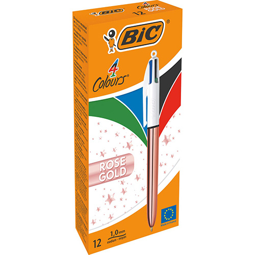 Bic Bic balpen 4 Colour Shine, rosé goud, doos van 12 stuk