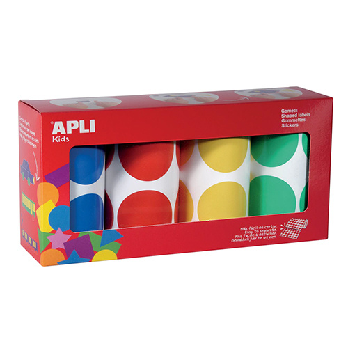 Apli Kids Apli Kids stickers XL cirkels, diameter 45 mm, doos met 4 rollen in 4 kleuren