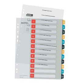 Leitz Leitz Cosy tabbladen, ft A4, 11-gaatsperforatie, PP, geassorteerde kleuren, set 1-12